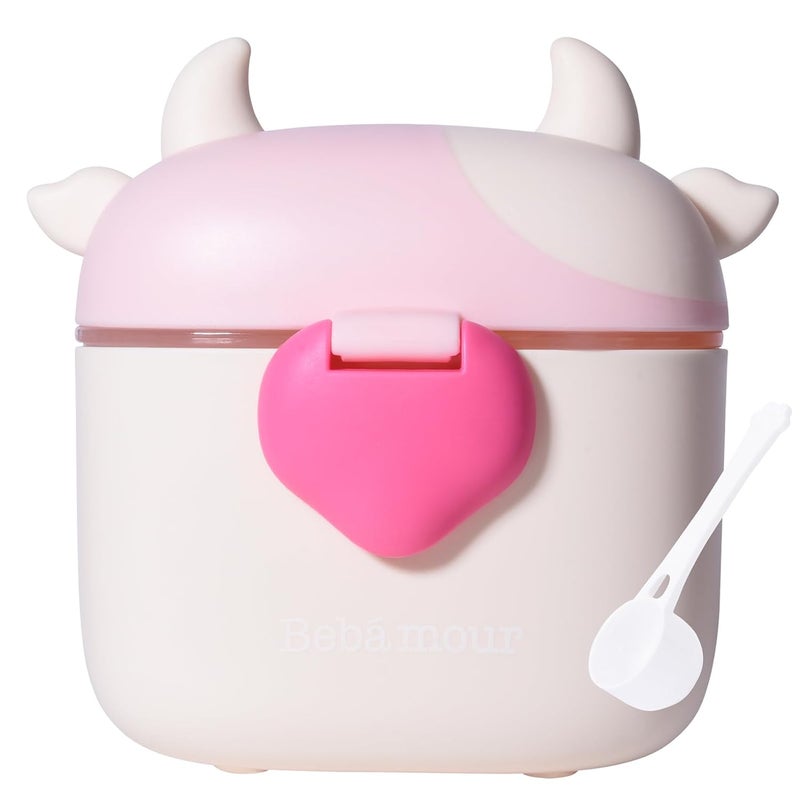 Bebamour Baby Formula Dispenser On The Go, Formula Container to Go, Formula Holder for Travel, Candy Fruit Snack Storage Container with Scoop and Leveller (Light Pink Cow) - Image 1